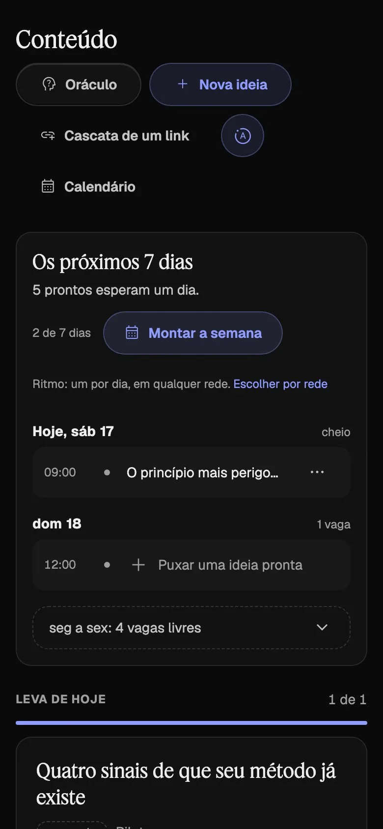 Tela do N1P: os próximos 7 dias de conteúdo