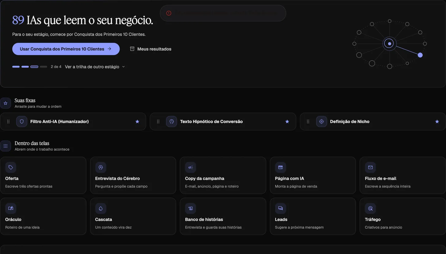 Tela do N1P: 89 IAs que leem o seu negócio, organizadas por estágio